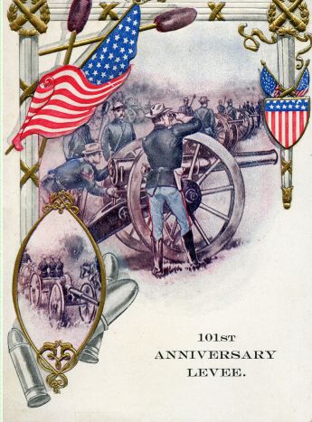 drawing of a man at a cannon with american flag