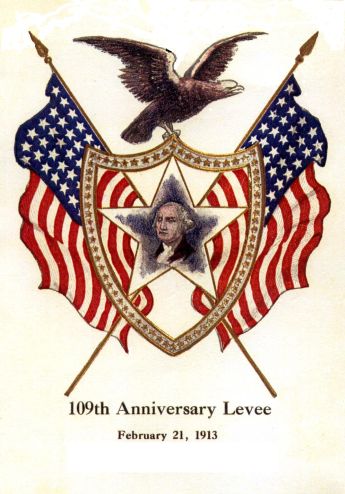 drawing of george washington in a star with american flags and an eagle